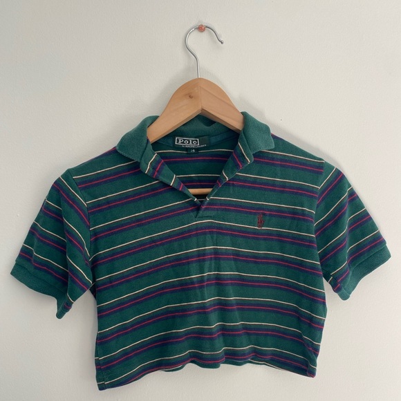 Ralph Lauren green stripe cropped polo - Picture 1 of 3